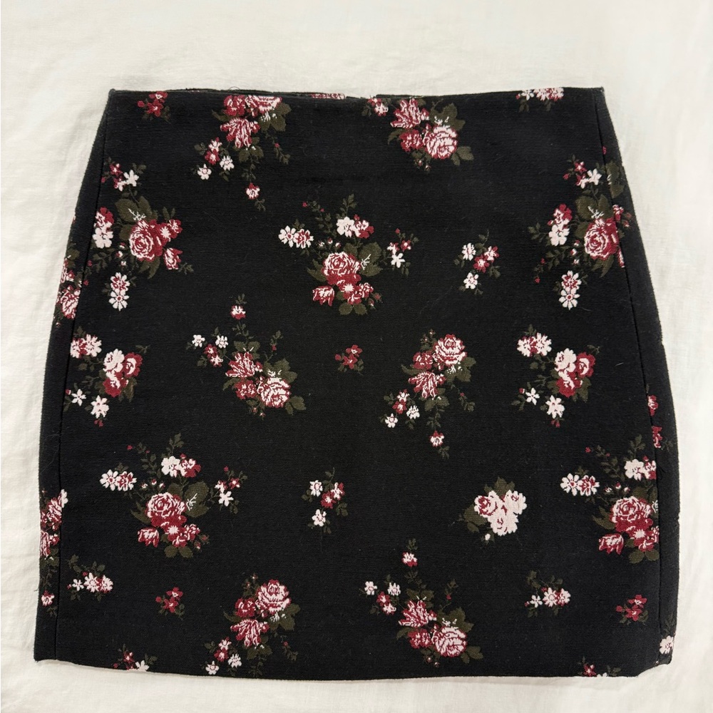 LOFT Black Floral Mini Skirt